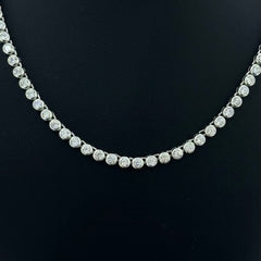 LIV Platinum Sterling Silver White Sapphire Round Cut Classic Bezel Halo Tennis Necklace 16"L 4mm Width Wedding Jewelry