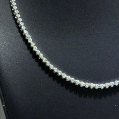 LIV Platinum Sterling Silver White Sapphire Round Cut Classic Bezel Halo Thin Tennis Necklace 16"L 3mm Width Wedding Jewelry