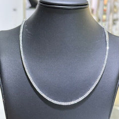 LIV Platinum Sterling Silver White Sapphire Round Cut 2mm Thin Design Halo Stackable Tennis Necklace 16"L Wedding Jewelry