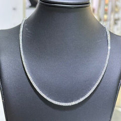 LIV Platinum Sterling Silver White Sapphire Round Cut 2mm Thin Design Halo Stackable Tennis Necklace 16"L Wedding Jewelry