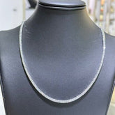 LIV Platinum Sterling Silver White Sapphire Round Cut 2mm Thin Design Halo Stackable Tennis Necklace 16"L Wedding Jewelry