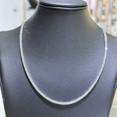 LIV Platinum Sterling Silver White Sapphire Round Cut 2mm Thin Design Halo Stackable Tennis Necklace 16"L Wedding Jewelry