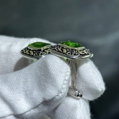 LIV 18k Yellow Gold Over Sterling Silver Hand Made Green Simulated Emerald Rectangular Unique Cuff Links Bridal Wedding Gift