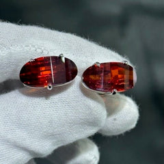 LIV Platinum Sterling Silver Hand Made Checker Board Cut Long Red Sapphire Stone Unique Cuff Links Bridal Wedding Gift ift G