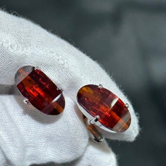 LIV Platinum Sterling Silver Hand Made Checker Board Cut Long Red Sapphire Stone Unique Cuff Links Bridal Wedding Gift ift G