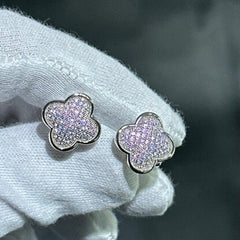 LIV Platinum Sterling Silver Hand Made Micro Pave White Sapphire Clover Design Halo Unique Cuff Links Bridal Wedding Gift ift G