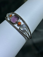 LIV Platinum Sterling Silver Simulated Gemstone Cushion Cut Cable Bangle Cuff Bracelet Gift