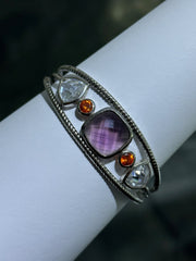 LIV Platinum Sterling Silver Simulated Gemstone Cushion Cut Cable Bangle Cuff Bracelet Gift