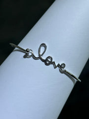 LIV Platinum Sterling Silver Love Script Design Halo Cable Stackable Bangle Bracelet Gift