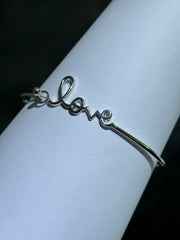 LIV Platinum Sterling Silver Love Script Design Halo Cable Stackable Bangle Bracelet Gift