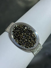 LIV Platinum Sterling Silver Oval Design Unique Bold Hand Made Hammered Cuff Bangle Bracelet Gift