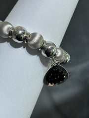 LIV Platinum Sterling Silver Pave Round Bead Design Stretch Halo Hand Made Dangle Tennis Stack Bracelet Gift