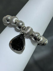 LIV Platinum Sterling Silver Pave Round Bead Design Stretch Halo Hand Made Dangle Tennis Stack Bracelet Gift