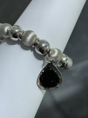 LIV Platinum Sterling Silver Pave Round Bead Design Stretch Halo Hand Made Dangle Tennis Stack Bracelet Gift