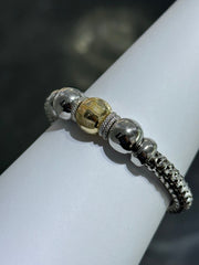 LIV 18k Yellow Gold Sterling Silver Diamond Cut Bead Design Stretch Halo Hand Made Tennis Stack Bracelet Gift