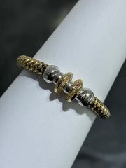 LIV 18k Yellow Gold Sterling Silver Diamond Cut Bead Design Halo Mesh Hand Made Stretch Bangle Stack Bracelet Gift