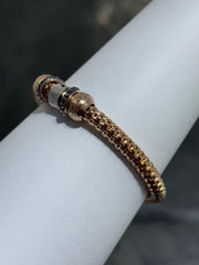 LIV 18k Rose Gold Sterling Silver Diamond Cut Bead Design Halo Mesh Hand Made Stretch Bangle Stack Bracelet Gift