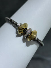 LIV 18k Yellow Gold Sterling Silver Diamond Cut Bead Design Halo Mesh Hand Made Tennis Bangle Stack Bracelet Gift