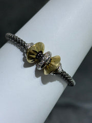 LIV 18k Yellow Gold Sterling Silver Diamond Cut Bead Design Halo Mesh Hand Made Tennis Bangle Stack Bracelet Gift