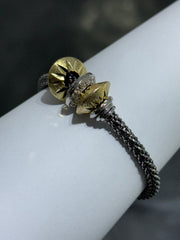 LIV 18k Yellow Gold Sterling Silver Diamond Cut Bead Design Halo Mesh Hand Made Tennis Bangle Stack Bracelet Gift