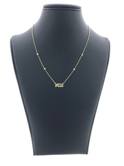 LIV 14k Yellow Gold & Diamonds Custom Made Hebrew Word Up to 5 letters Halo Bezel Necklace 16" Length Gift
