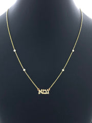 LIV 14k Yellow Gold & Diamonds Custom Made Hebrew Word Up to 5 letters Halo Bezel Necklace 16" Length Gift