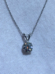 LIV 14k White Gold & Moissanite Round Cut 1.00ct G/VS1 Solitaire Halo Stackable Pendant Necklace 16"L