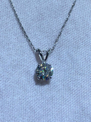 LIV 14k White Gold & Moissanite Round Cut 1.00ct G/VS1 Solitaire Halo Stackable Pendant Necklace 16"L