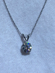 LIV 14k White Gold & Moissanite Round Cut 1.00ct G/VS1 Solitaire Halo Stackable Pendant Necklace 16"L