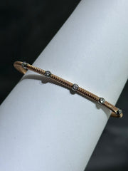 LIV 18k Rose Gold Sterling Silver White Sapphire Bezel Design Halo Hand Made Cable Cuff Bangle Stack Bracelet Gift