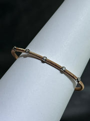LIV 18k Rose Gold Sterling Silver White Sapphire Bezel Design Halo Hand Made Cable Cuff Bangle Stack Bracelet Gift