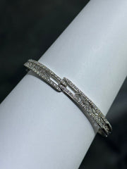 LIV Platinum Sterling Pave White Sapphire Unique Vintage Design Hand Made Hinged Bangle Stack Bracelet Gift