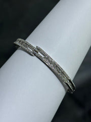 LIV Platinum Sterling Pave White Sapphire Unique Vintage Design Hand Made Hinged Bangle Stack Bracelet Gift