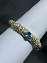 LIV Sterling Silver .925 Blue Topaz Unique Vintage Design Hand Made Bali Soft Bangle Stack Bracelet Gift