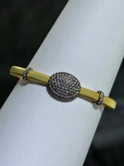 LIV 18k Yellow Gold Sterling Pave White Sapphire Cable Design Hand Made Cuff Bangle Stack Bracelet Gift