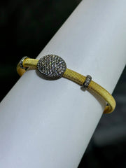 LIV 18k Yellow Gold Sterling Pave White Sapphire Cable Design Hand Made Cuff Bangle Stack Bracelet Gift