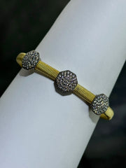 LIV 18k Yellow Gold Sterling Pave White Sapphire Hexagon Halo Cable Design Hand Made Cuff Bangle Stack Bracelet Gift