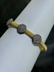 LIV 18k Yellow Gold Sterling Pave White Sapphire Hexagon Halo Cable Design Hand Made Cuff Bangle Stack Bracelet Gift