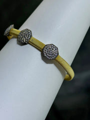 LIV 18k Yellow Gold Sterling Pave White Sapphire Hexagon Halo Cable Design Hand Made Cuff Bangle Stack Bracelet Gift
