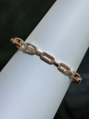LIV 18k Rose Gold Sterling Pave White Sapphire Link Design Hand Made Stackable Bangle Bracelet Gift