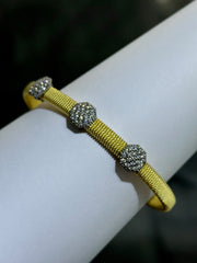 LIV 18k Yellow Gold Sterling Pave White Sapphire Hexagon Design Hand Made Stackable Cuff Bangle Bracelet Gift