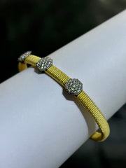 LIV 18k Yellow Gold Sterling Pave White Sapphire Hexagon Design Hand Made Stackable Cuff Bangle Bracelet Gift