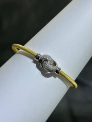 LIV 18k Yellow Gold Sterling Pave White Sapphire Love Knot Halo Design Hand Made Magnetic Lock Bangle Bracelet Gift