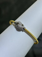 LIV 18k Yellow Gold Sterling Pave White Sapphire Love Knot Halo Design Hand Made Magnetic Lock Bangle Bracelet Gift