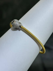 LIV 18k Yellow Gold Sterling Pave White Sapphire Love Knot Halo Design Hand Made Magnetic Lock Bangle Bracelet Gift