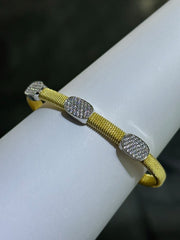 LIV 18k Yellow Gold Sterling Pave White Sapphire Oval Halo Design Hand Made Cable Cuff Bangle Bracelet Gift
