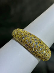 LIV 18k Yellow Gold Sterling White Sapphire Round Halo Chunky Dome Design Hand Made Cable Bangle Bracelet Gift