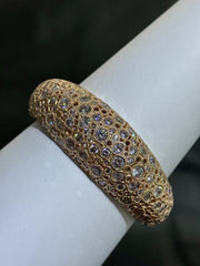 LIV 18k Rose Gold Sterling White Sapphire Round Halo Chunky Dome Design Hand Made Cable Bangle Bracelet Gift