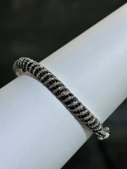LIV Platinum Sterling Black & White Sapphire Round Cut Twisted Design Hand Made Stackable Bangle Bracelet Gift
