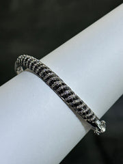 LIV Platinum Sterling Black & White Sapphire Round Cut Twisted Design Hand Made Stackable Bangle Bracelet Gift